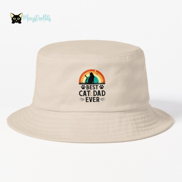 Celebrate Fatherhood and feline love with the "Best Cat Dad Ever" bucket hat, designed for the ultimate cat-loving dad. Perfect for Father's Day or any day, this stylish and comfortable hat lets everyone know who the proudest cat dad is. Show off your love for your feline friend with this must-have accessory that blends fashion and fun.