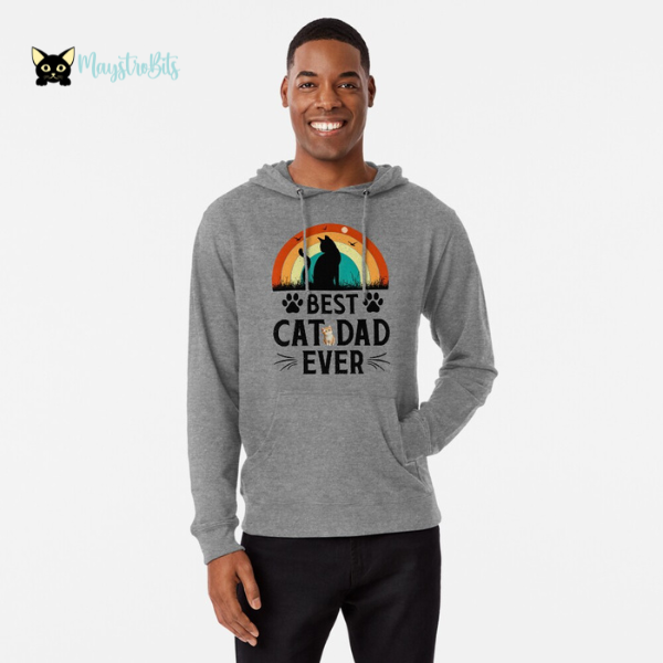 Keep cozy while celebrating your love for your feline companion with the "Best Cat Dad Ever" Lightweight Hoodie. Designed for proud cat dads, this hoodie is perfect for those cooler days when you want to stay warm while showing off your special bond with your cat. Ideal for Father's Day or any day you want to flaunt your feline affection, this hoodie is both comfortable and stylish, making it a must-have for any cat lover's wardrobe.